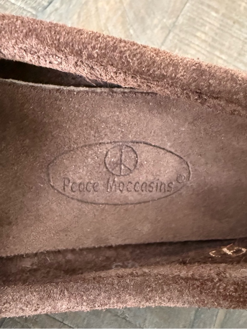 Women's Brown Suede Tassel Moccasins with Peace Logo - Picture 14 of 15